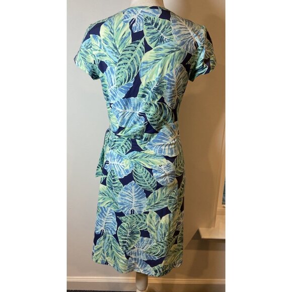 J.McLaughlin Dress Faux Wrap Catalina Cloth Blue Green Tropical S - Picture 3 of 5